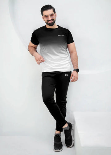 Black Trendy Printed tracksuit for men